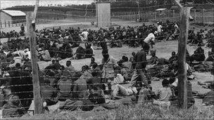 Mau Mau suspects in a prison camp in Kenya in 1952.