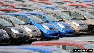 Newly finished cars lined up at the Sunderland plant