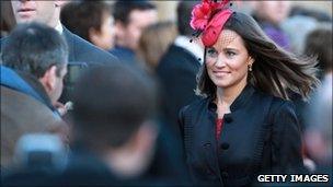 Pippa Middleton attends a wedding in Alnwick, Northumberland, on 26 February 2011