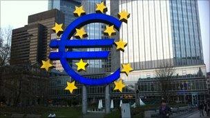 Euro sign outside the European Central Bank in Frankfurt