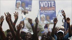 Supporters of opposition candidate Muhammadu Buhari