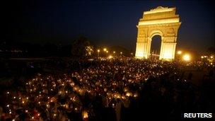 Supporters of Mr Hazare in front of India Gate in New Delhi April 7, 2011