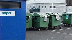 Recycling bring bank at temporary site at St Martin's Garage