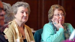 Pensioner Mary Roberts (left) attends the first Pensioners Parliament at Belfast City Hall. Friday March 4, 2011