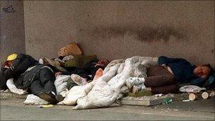 People sleeping rough on the street.