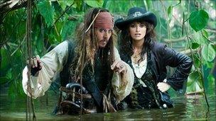 Johnny Depp and Penelope Cruz in Pirates of the Caribbean: On Stranger Tides