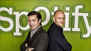 Spotify with founders Martin Lorentzon (L) and Daniel Ek (R).