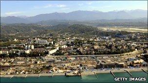 A view of the 2014 Winter Olympics sites construction on the Black Sea coast near Sochi