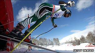 A skier during the Alpine European Cup in February 2011 at Sochi