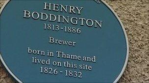 Henry Boddington's blue plaque