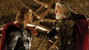 Chris Hemsworth and Athony Hopkins in Thor