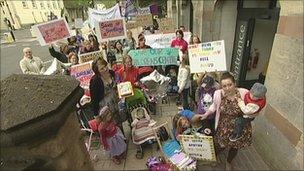 Campaigners outside the council offices in Winchester