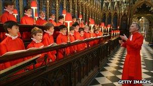 Master of the choristers James O'Donnell conducts the Choir of Westminster Abbey during a rehearsal