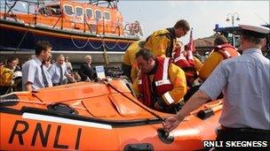 Lifeboat being launched at Skegness