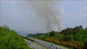 Smoke from Lightwater Country Park over M3 (Pic: Bill Carter)