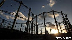 Gasometer at sunset