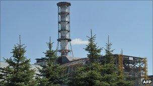 A view of the 4th power block of the Chernobyl Nuclear Power Plant taken on April 18, 2011.