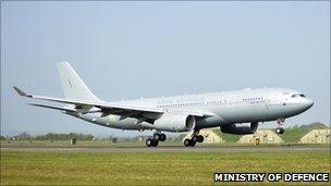 RAF Voyager aircraft arriving in UK