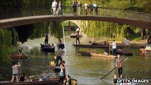 Punters on the river in Cambridge