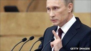 Russian President Vladimir Putin addressing the Duma