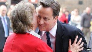 David Cameron kisses Annabel Goldie