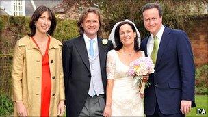 David Cameron (r) at sister Clare's wedding