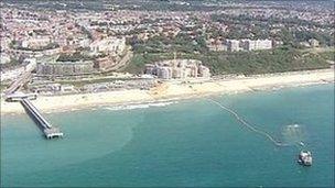 The artificial surf reef off Boscombe, Dorset