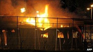 Firefighters battle blaze at Villawood detention centre in Sydney, Australia - 21 April 2011