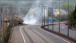 Fire under bridge on M1