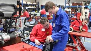 Trainee Paul Miller (l) working with Shea Gallagher at Brighter Future Workshop in Skelmersdale