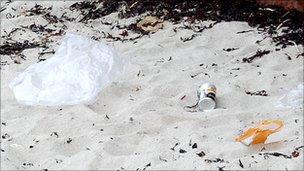 Litter on a Guernsey beach