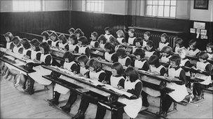 Foundling girls in classroom (c) Coram in the care of the Foundling Museum