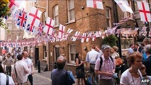 Wedding decorations outside the Lamb and Flag pub in central London