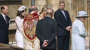 The royal family gather for their Easter service at St George's Chapel in Windsor Castle