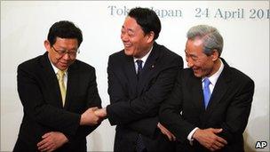 Trade ministers of Japan, South Korea and China