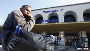 Migrant at Ventimiglia train station, Italy