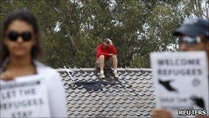 Activists outside Villawood detention centre in Sydney on 25 April 2011