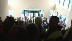 Protesters held a sit-in at the groups headquarters in Derrylin, County Fermanagh