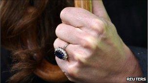 Kate Middleton wearing her engagement ring