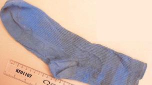 Photo of Richard Thomas's sock shown to jury