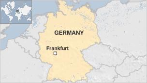 Map showing Frankfurt in Germany