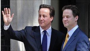 David Cameron with Nick Clegg at 10 Downing Street