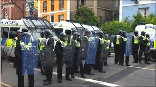 Police at scene of Friday morning's raid in Cheltenham Road