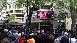 The big screen in Cardiff city centre