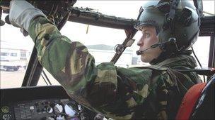 Prince William inside a search and rescue helicopter