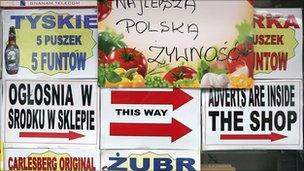 Polish signs in a shop window in London