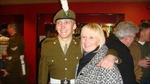 Pte James Prosser with his mother Sarah Adams