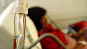 A breast cancer patient receives a chemotherapy drip at Cape Fear Valley Medical Centre in the US.