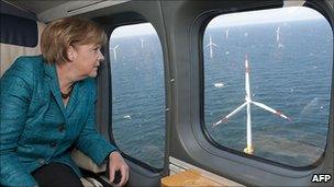 Chancellor Merkel on flight over Baltic 1 wind farm, 2 May 11