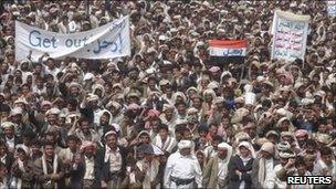 Anti-government protesters in the northwestern city of Saada, Yemen, April 15, 2011.